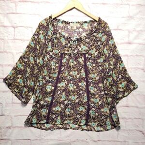 Decree Floral Kimono Sleeve Peasant Blouse Fairycore Cottagecore‎ Boho Womens XL